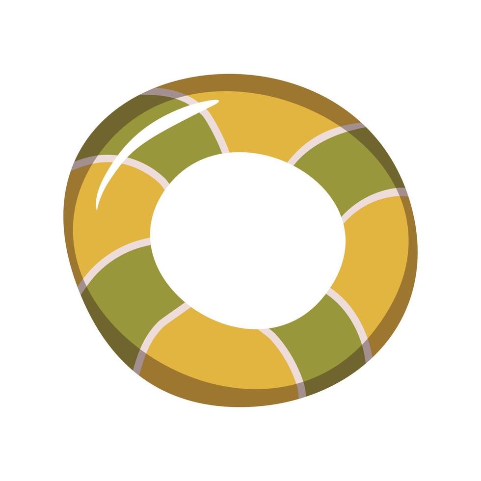 Lifebuoy in yellow and green stripes. Swimming circle. Inflatable swimming ring. Vector stock illustration in flat style.
