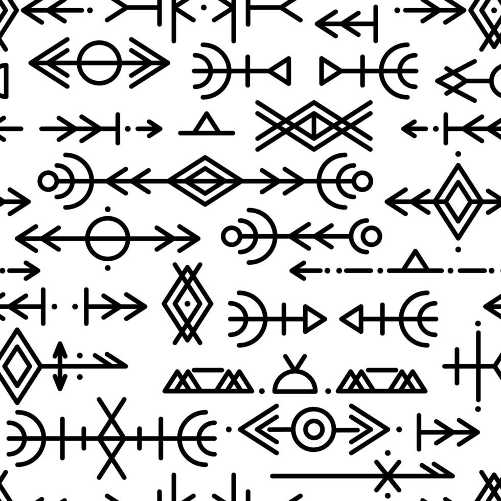 Ethnic Norwegian Icelandic seamless pattern. Runic talismans of the Vikings and northern peoples. Magic and magical runes. Pagan signs. Futhark repeatable background. Vector
