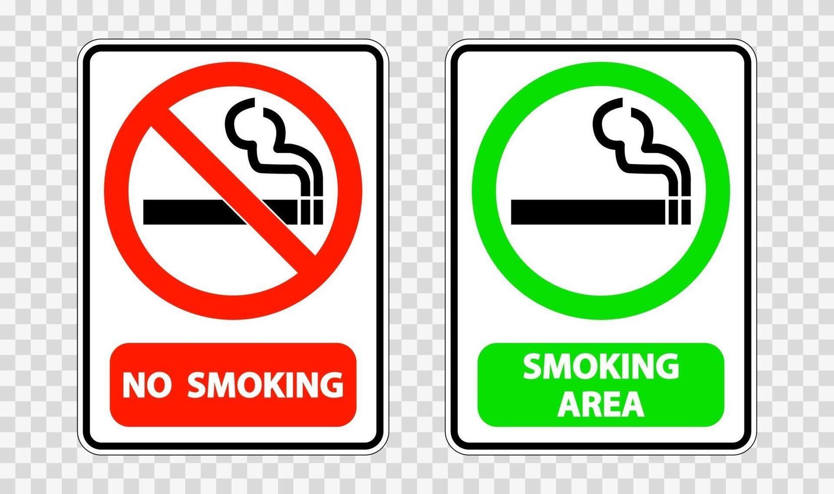 No smoking and smoking area sign label on transparent background vector