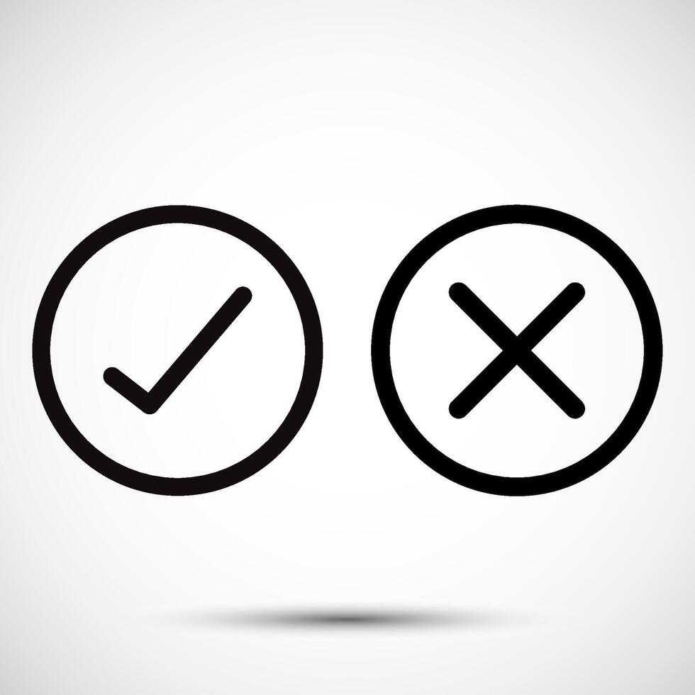 Check Mark Check,Or Approve and Deny Line art Icon on White Background vector