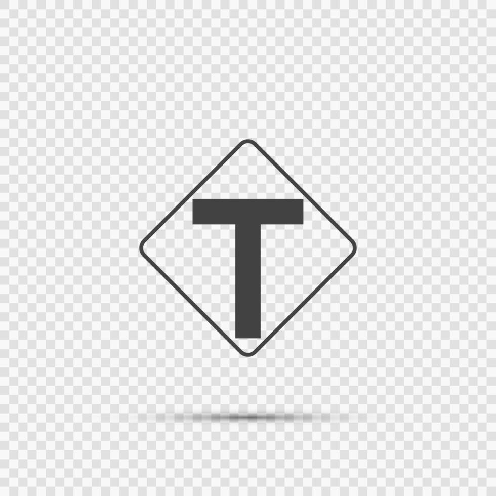 Junction ahead,The main intersection is T-shaped. sign on transparent background vector