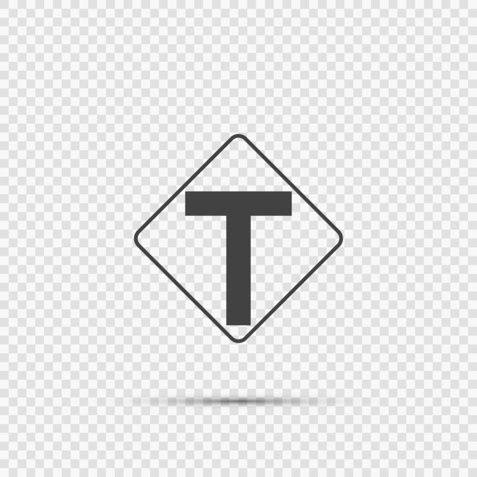 Junction ahead,The main intersection is T-shaped. sign on transparent background vector