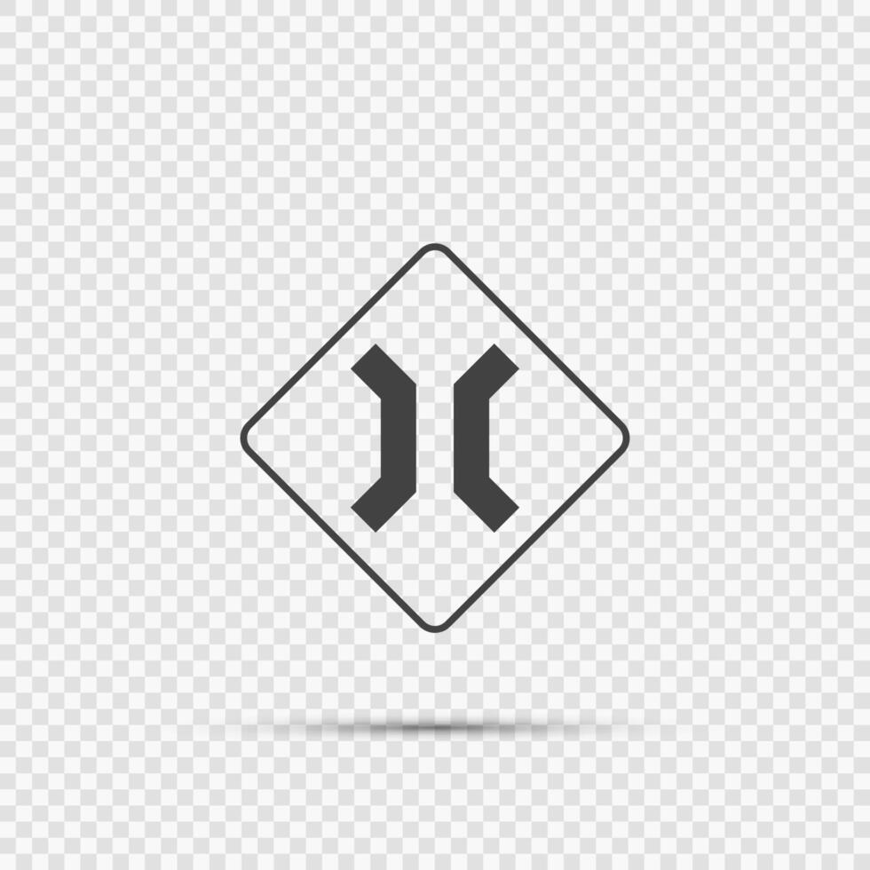 Acercándose a la señal del puente estrecho sobre fondo transparente vector