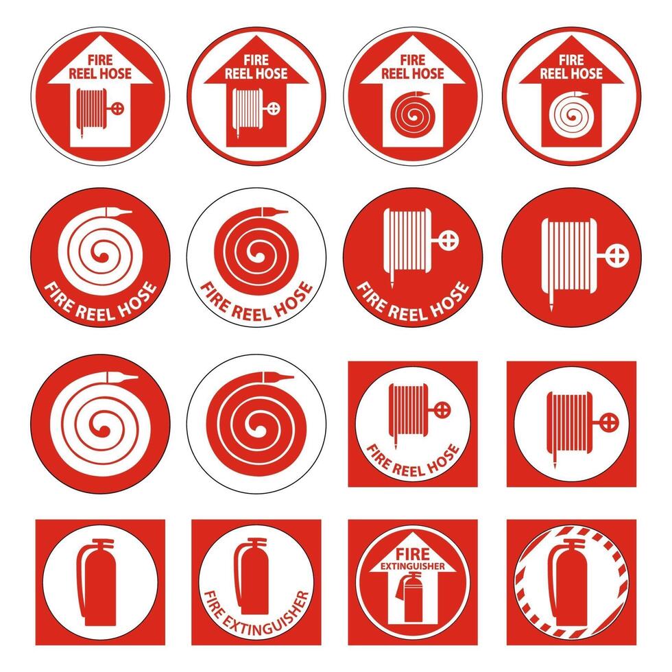 Set Fire Reel Hose Floor,Extinguisher Sign on white background vector