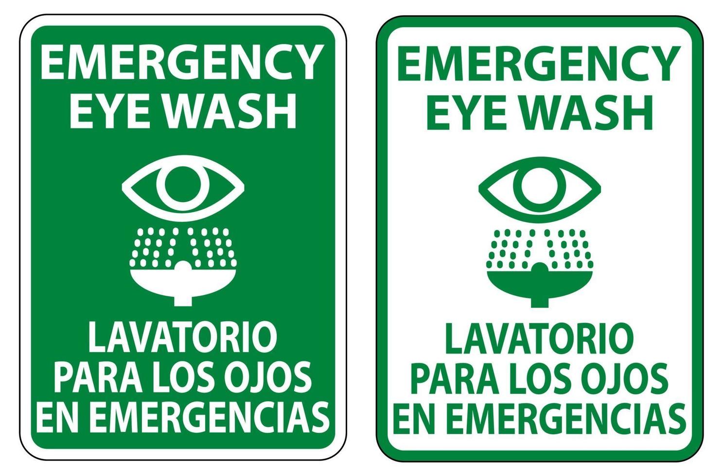 Signo de lavado de ojos de emergencia bilingüe aislado sobre fondo blanco, ilustración vectorial vector