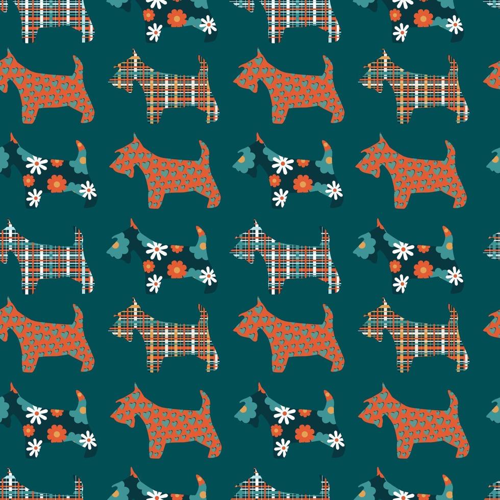 Seamless abstract pattern with terriers on blue background. vector