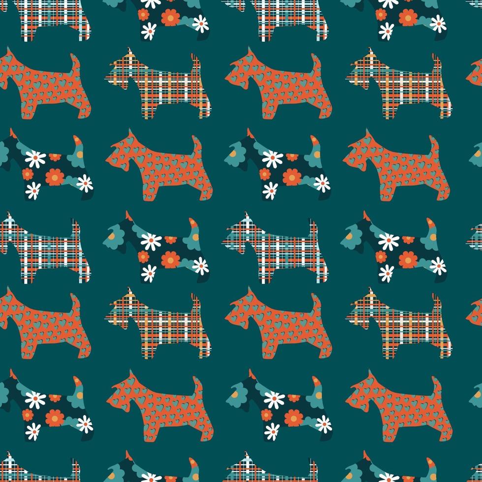 Seamless abstract pattern with terriers on blue background. vector