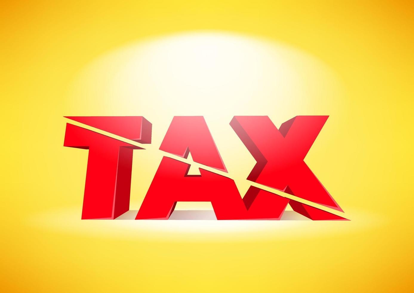 Red 3D tax is cut in half on yellow background. vector