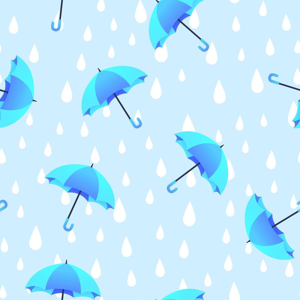 Blue umbrella and rain doodles hand drawn seamless pattern. vector