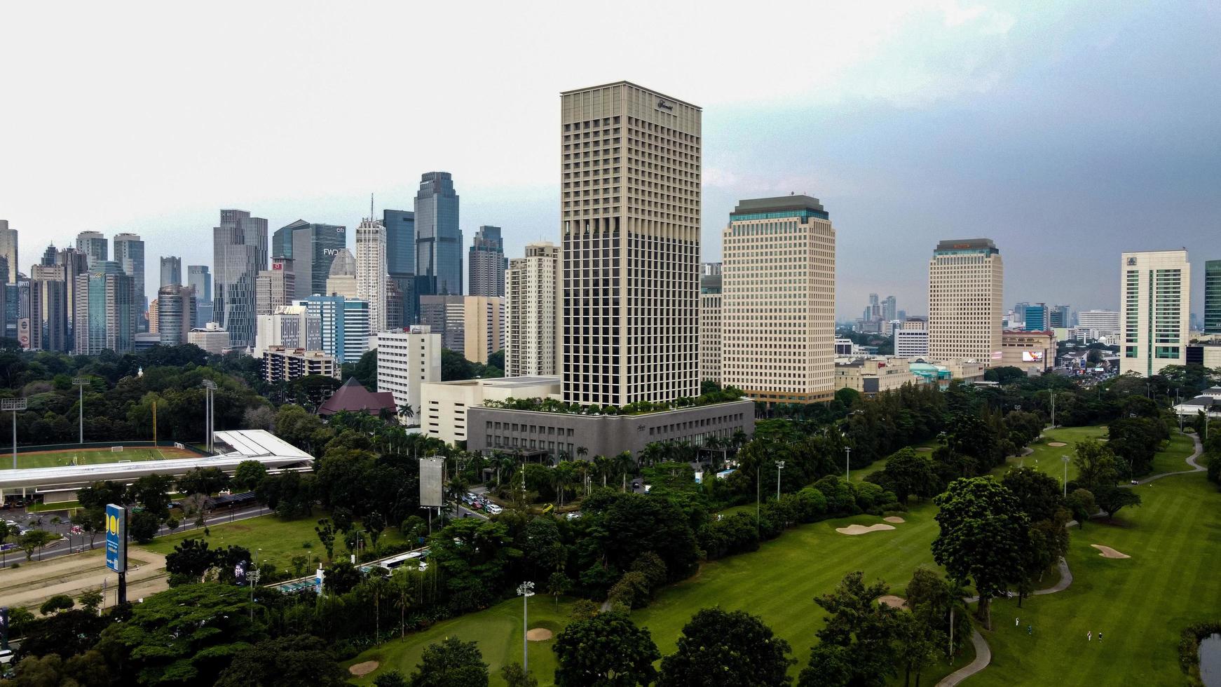 Jakarta, Indonesia 2021- Aerial view of buildings in the city of Jakarta photo