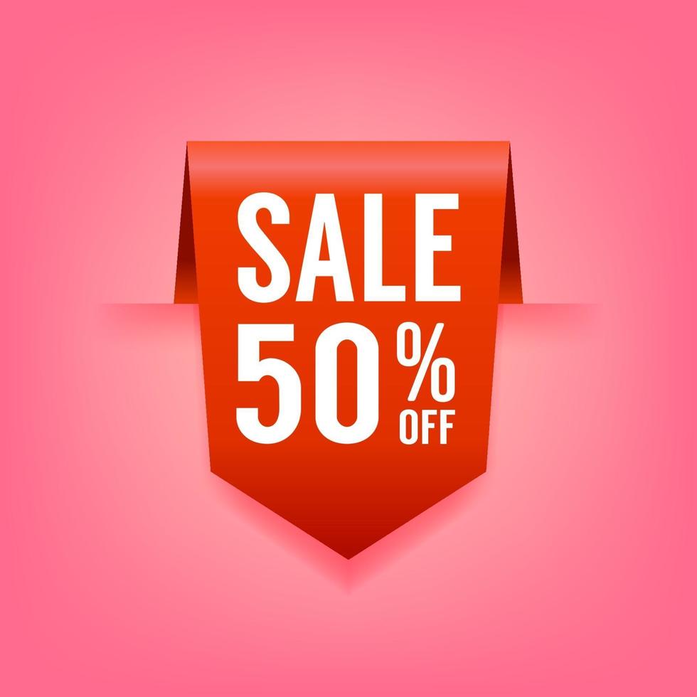 Sale 50 percent off ribbon sale tag. vector