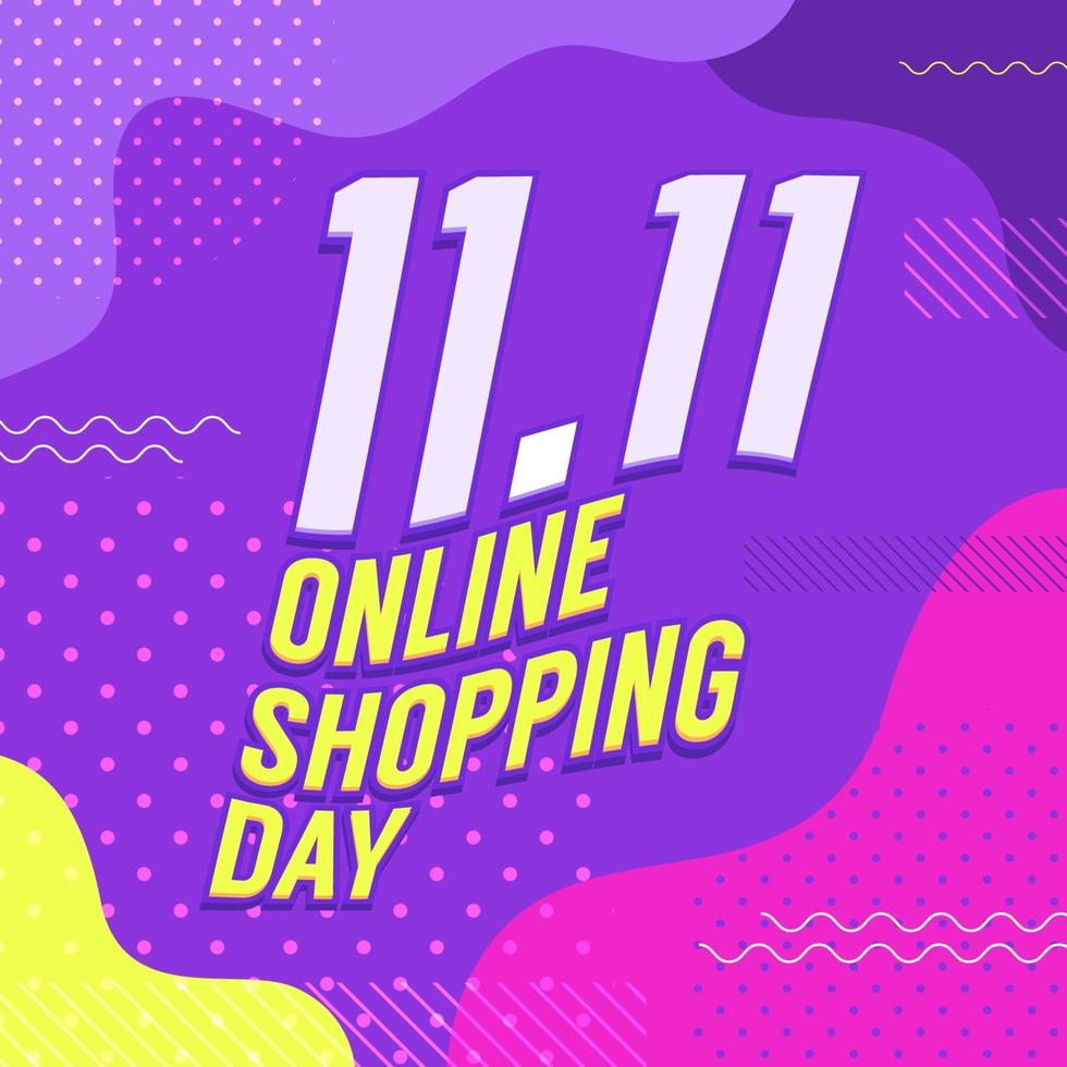 11.11 cartel del día de compras en línea o diseño de volante. banner de venta en línea del día mundial de las compras. vector
