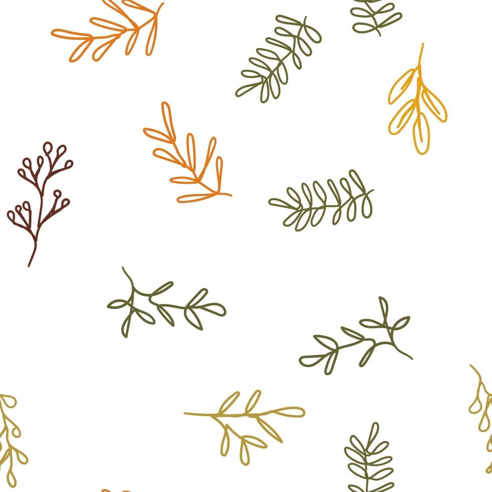 dibujo a mano simple hojas de otoño de patrones sin fisuras sobre fondo blanco. vector
