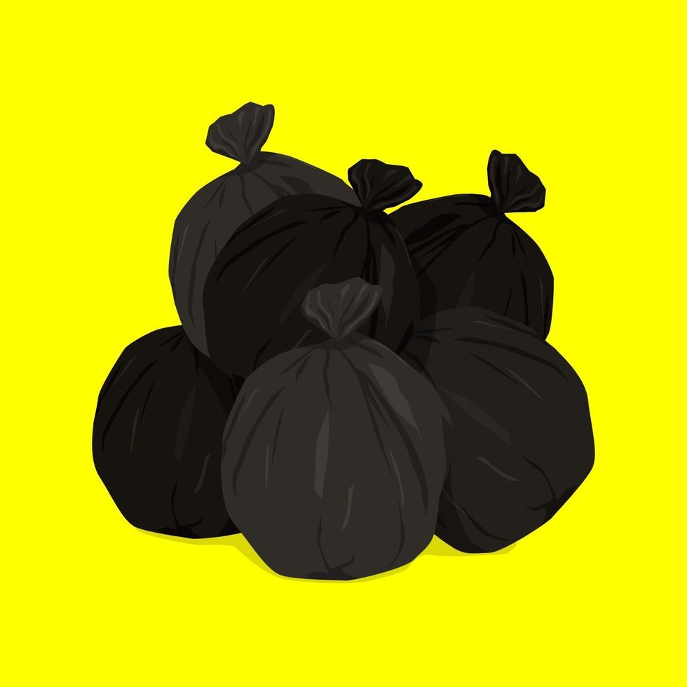 Collection of garbage in bags to be taken to the landfill. Black garbage can bagging. Ordering services for waste removal. vector