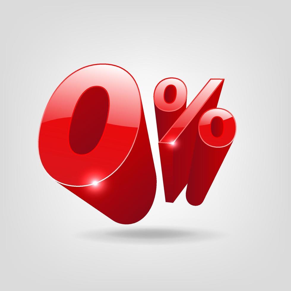 Red zero percent or 0 percent 3D isolated on white background. vector