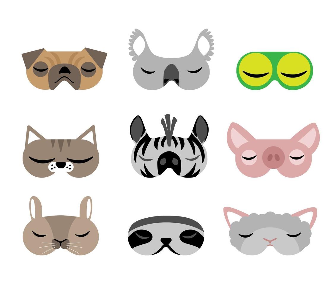 Children sleep masks in animal designs on white background vector