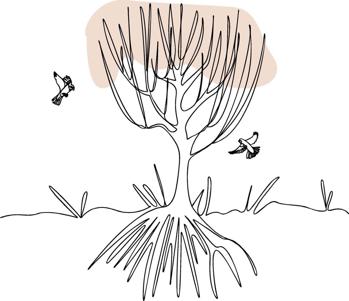The tree is drawn in line art vector