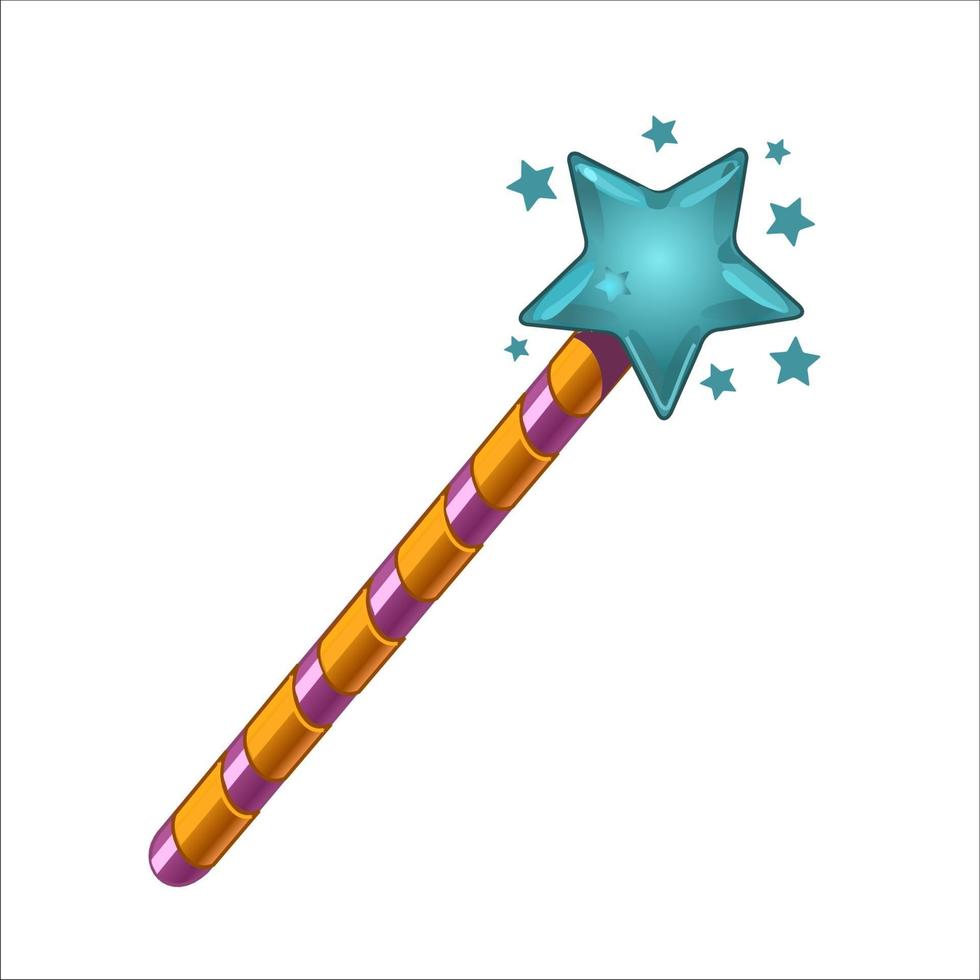 Magic wand with a blue glowing star on a white background. Isolated. Vector illustration