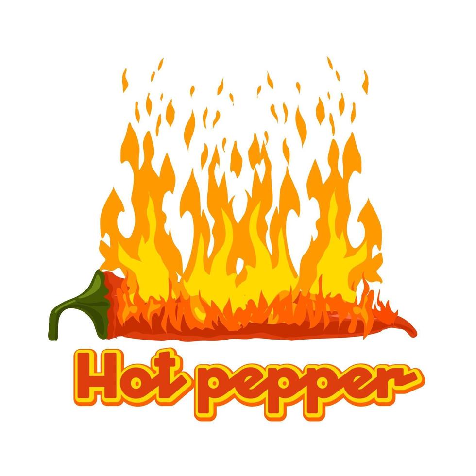 Hot pepper burns with fire. Isolated vector logo. Vector illustration