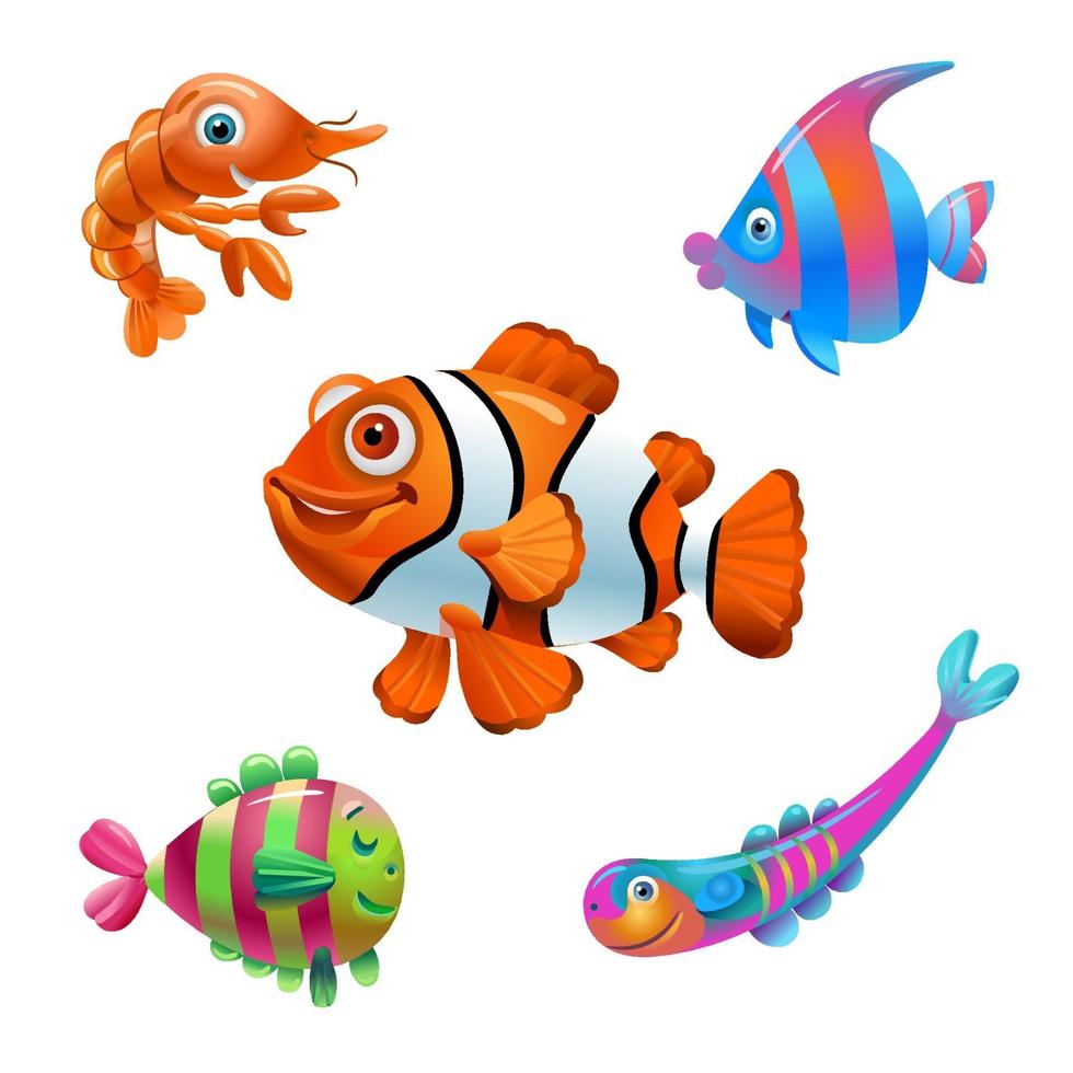 vector de pescado sobre un fondo blanco. personajes de dibujos animados de peces. pescado aislado sobre un fondo blanco. pescado de mar. ilustración vectorial