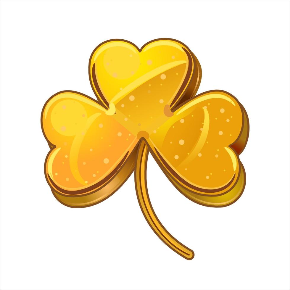 Golden shamrock. Clover leaf on a white background. Isolated. Vector illustration