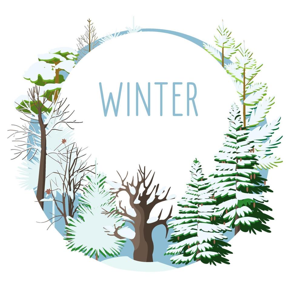 Seasonal card of winter snowy trees vector