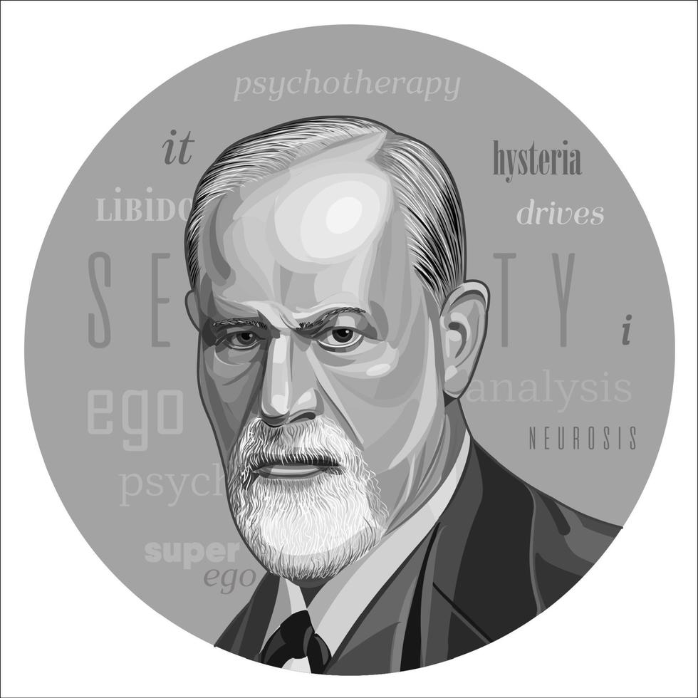 sigmund freud - padre del psicoanálisis, retrato. ego, superyó, libodo, sexualidad, ilustración vectorial vector