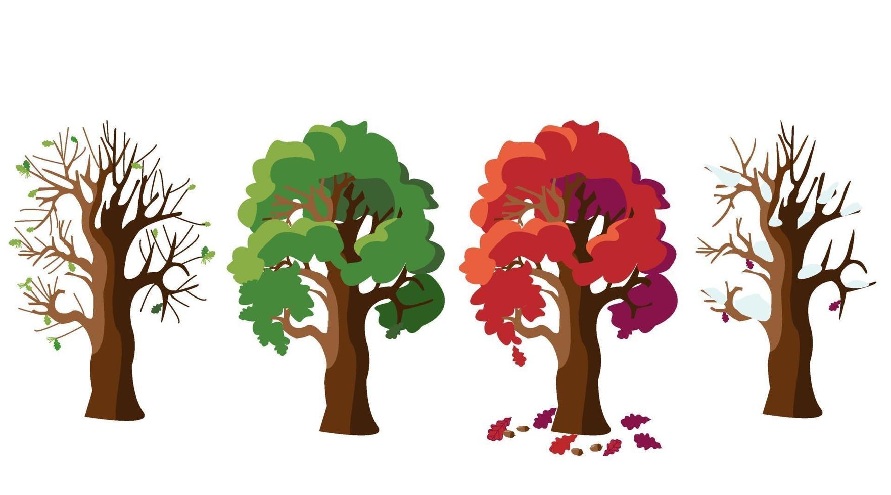 Oak tree in four versions. vector