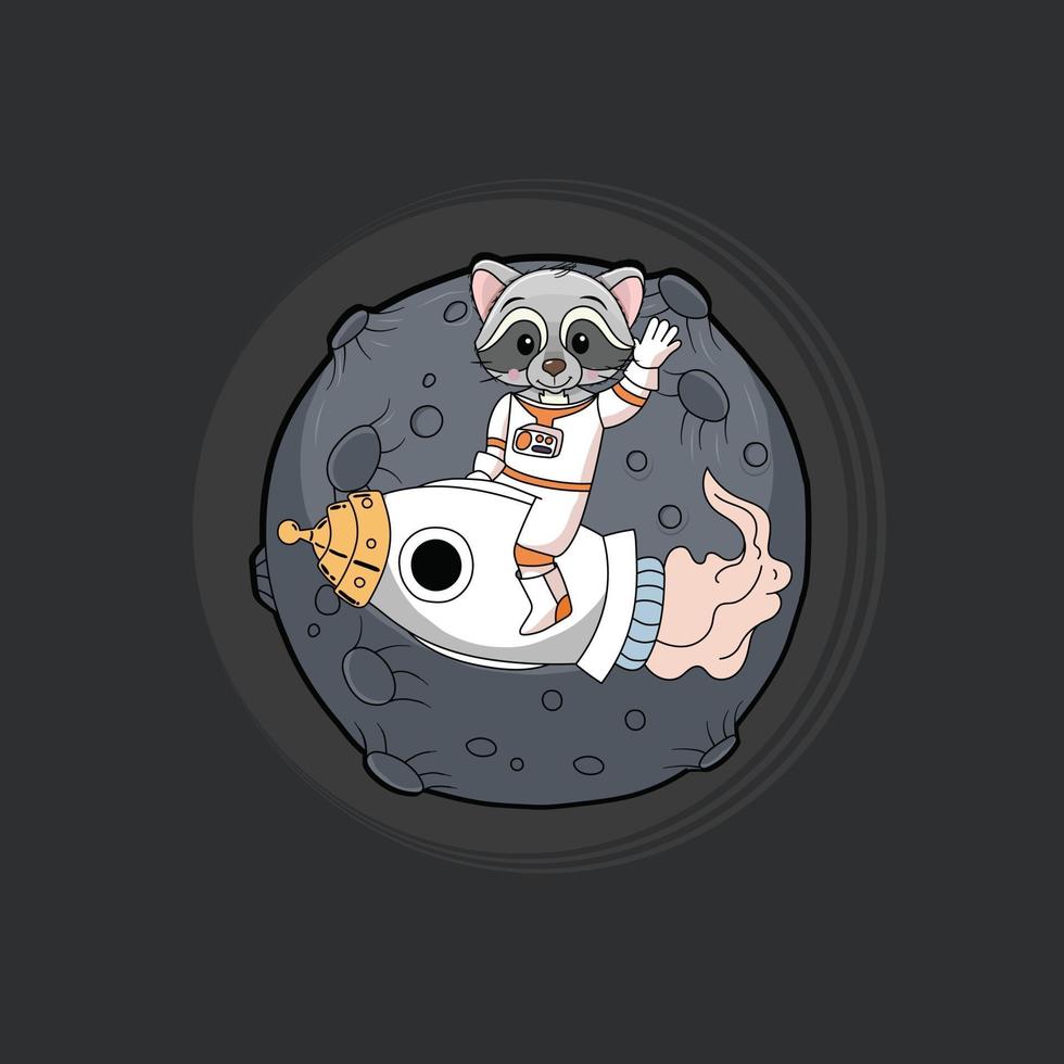 Cute Raccoons on space illustration vector