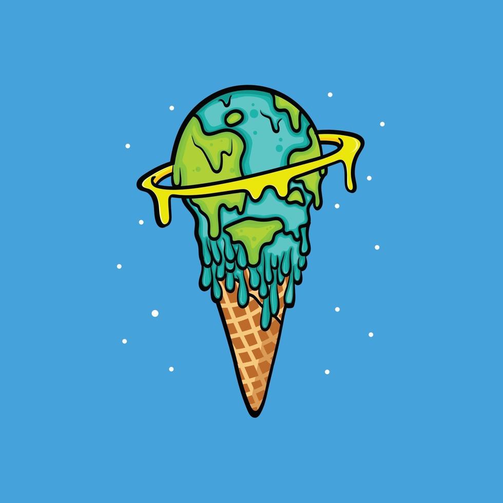 world melting as an ice-cream vector illustration