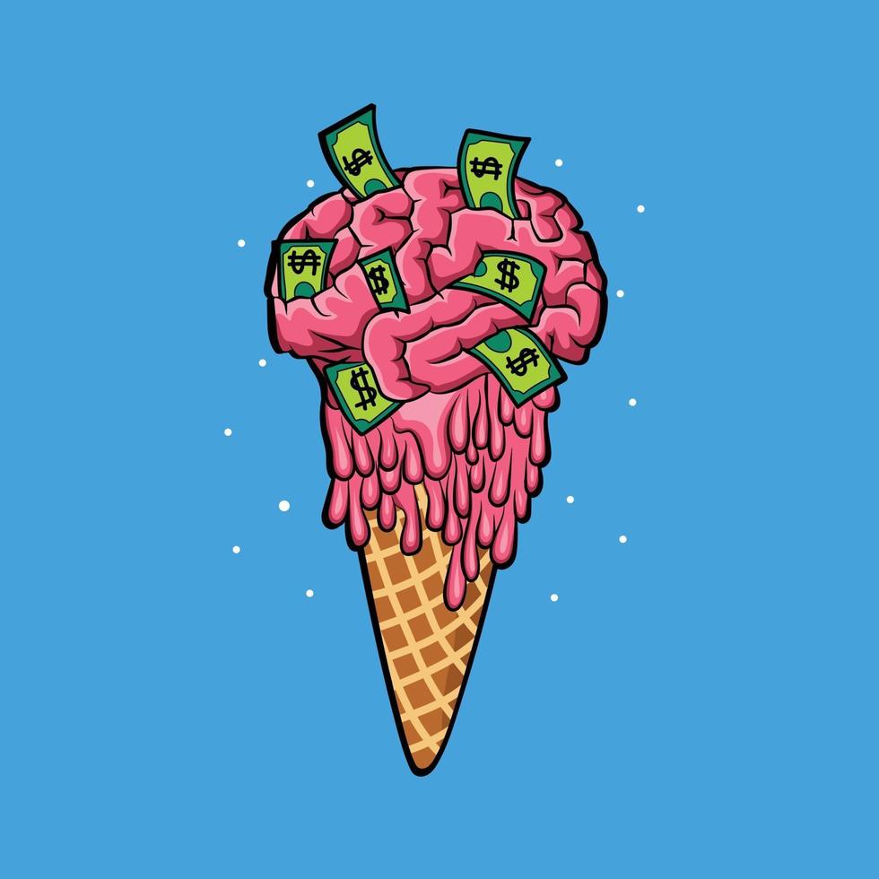 money in a ice-cream brain illustration vector