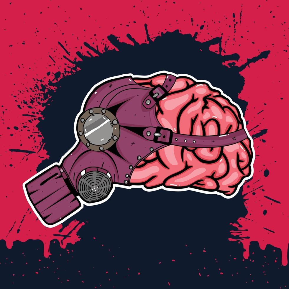 brain with gas mask vector