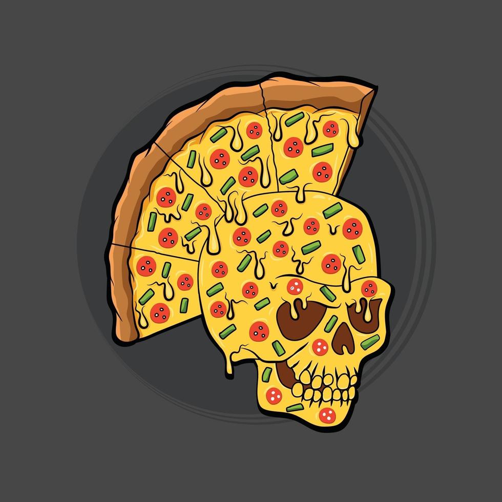 ilustración de pizza de calavera de terror vector