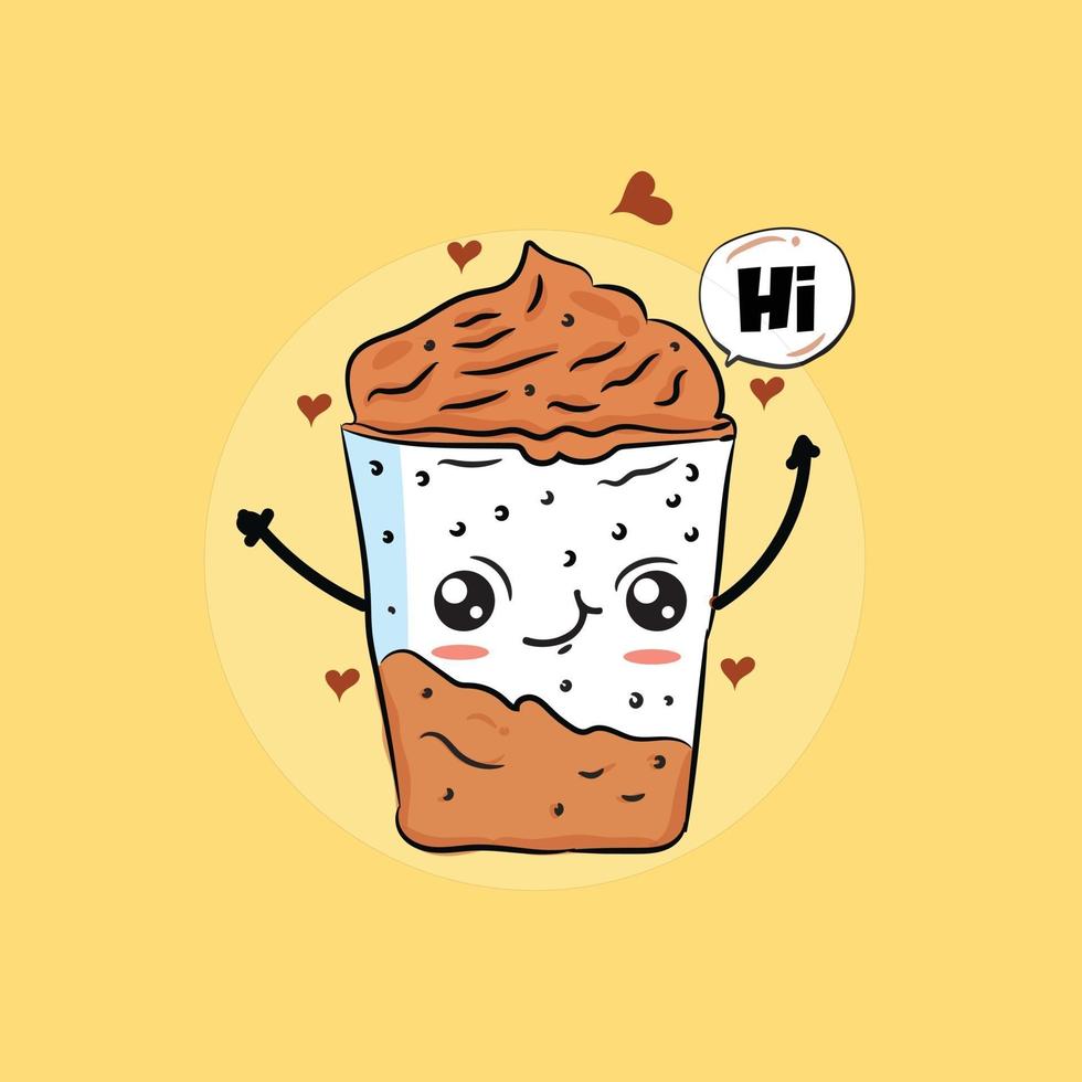 cute coffee with face illustration vector