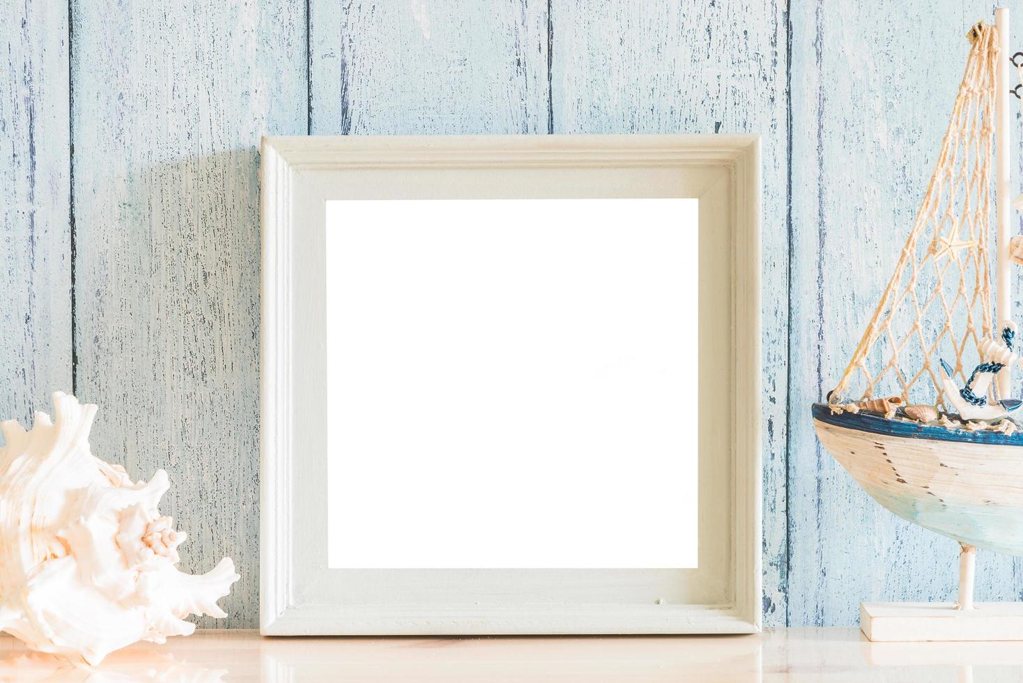 Vintage wood Blank photo frame with summer concept design