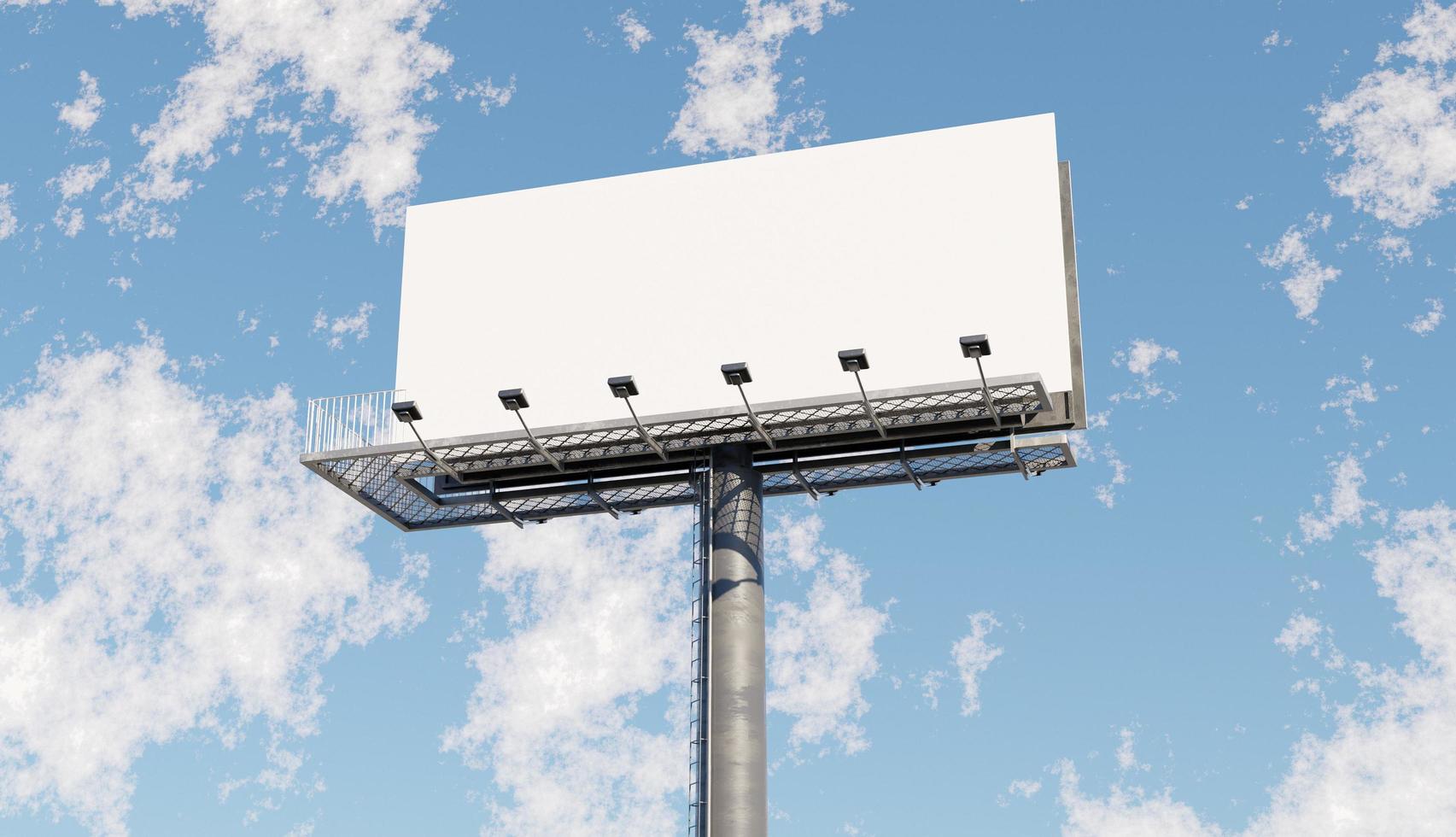 Maqueta de una gran cartelera blanca con un cielo azul, ilustración 3d foto