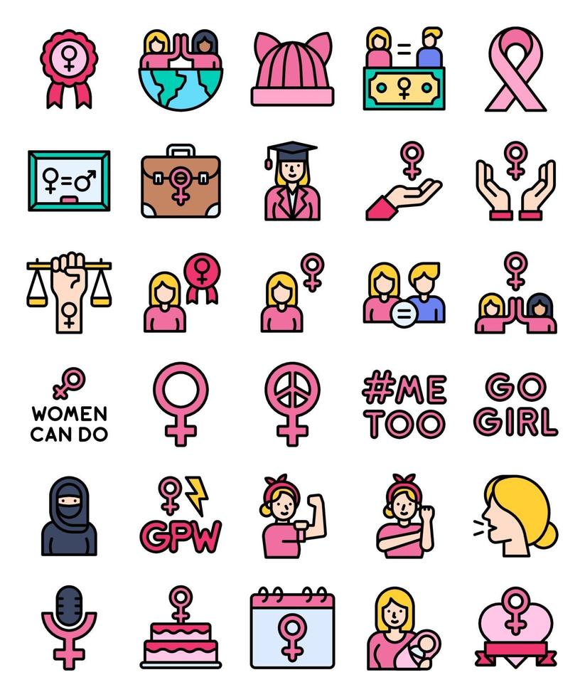 Feminism related filled icon set, vector illustration