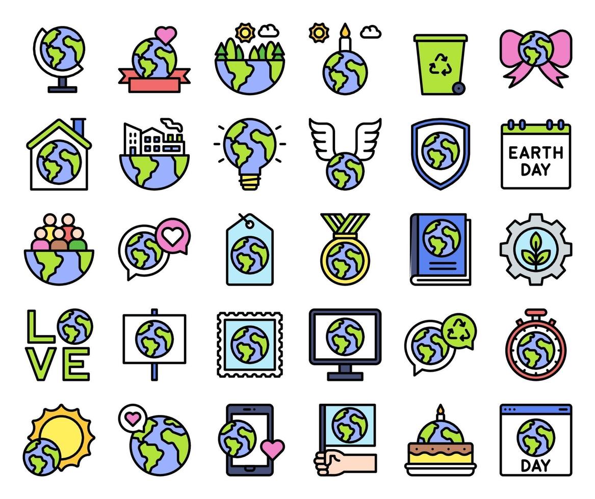 Earth Day related vector icon set 2, filled style
