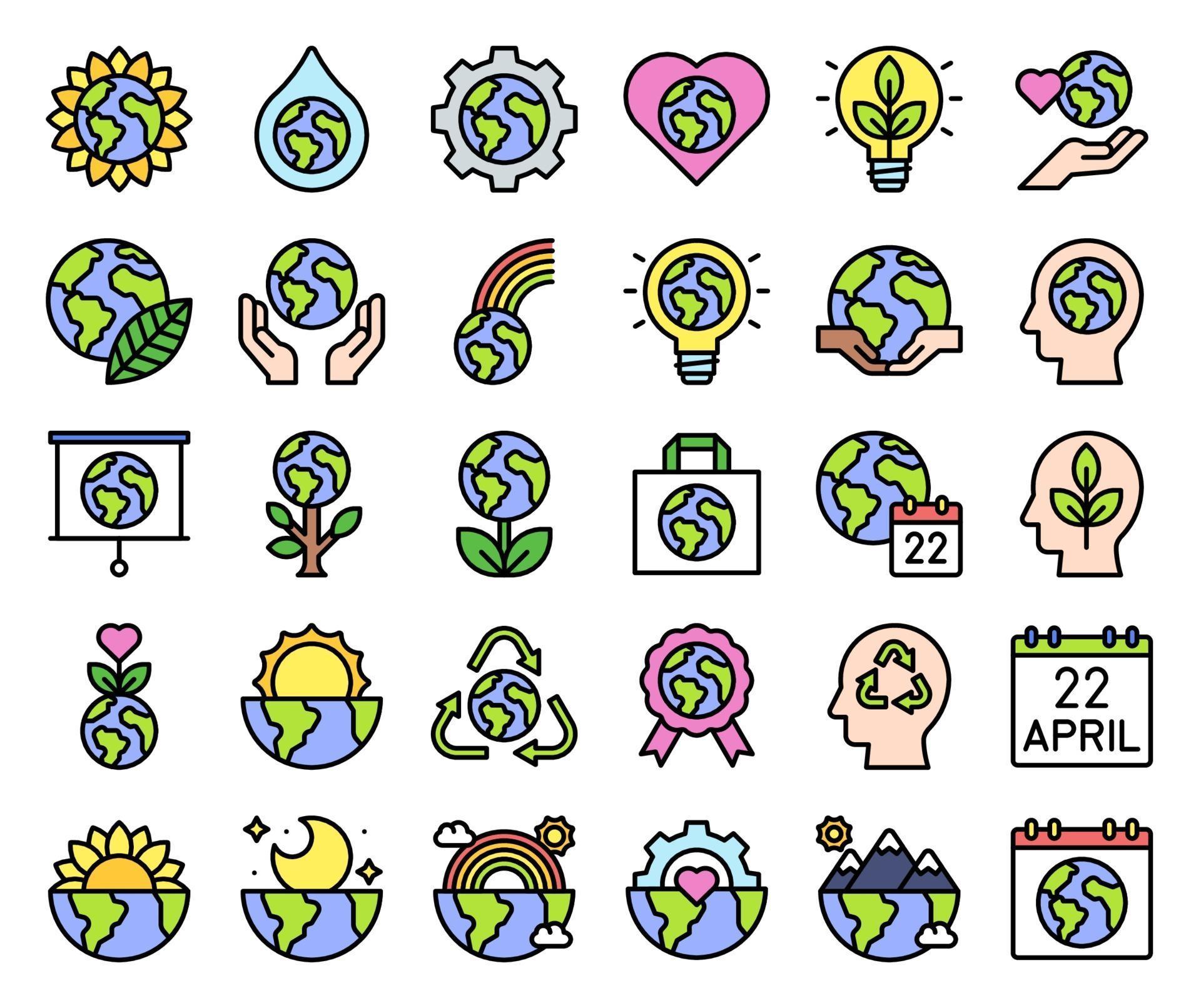 Earth Day related vector icon set, filled style 2262272 Vector Art at