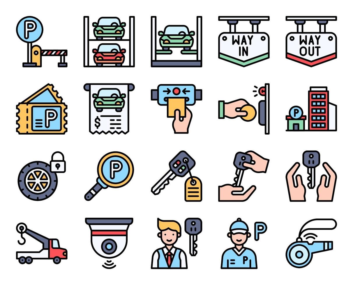 Parking lot related filled icon set 4, vector illustration