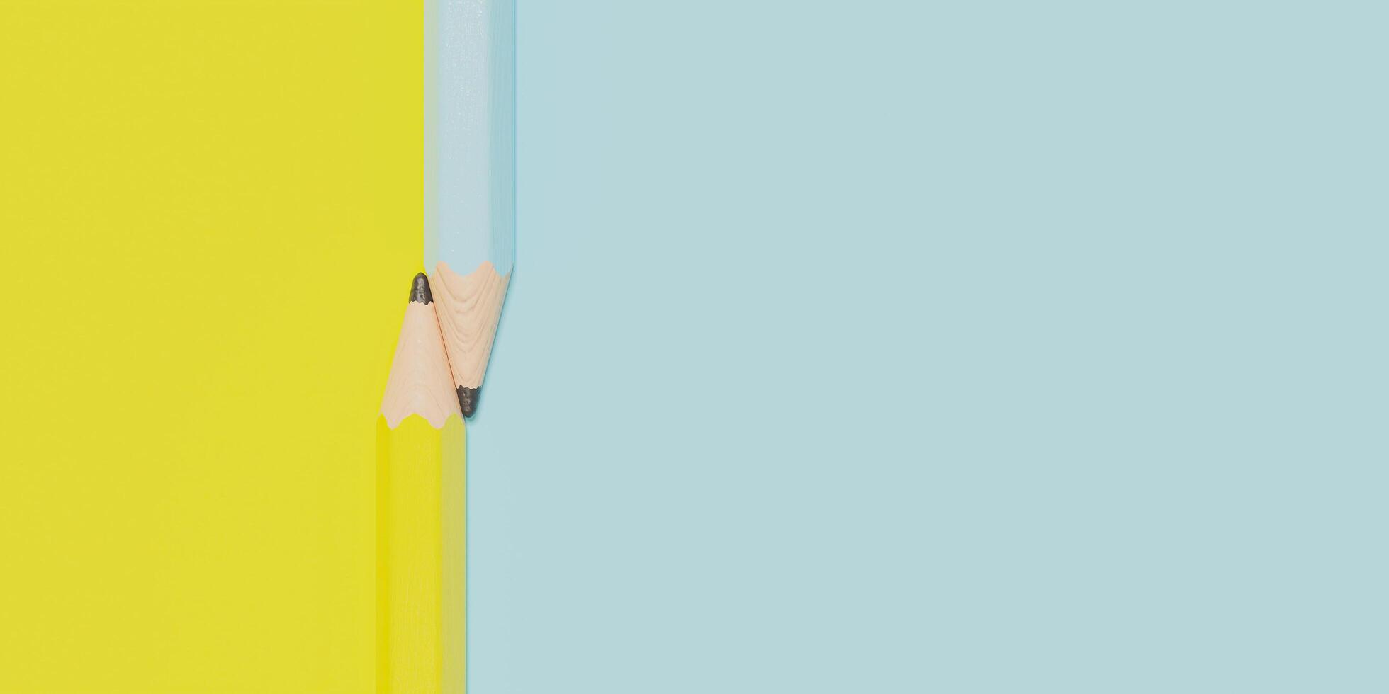 Background with two crossed pencils and separate colors with space for text, 3d render photo