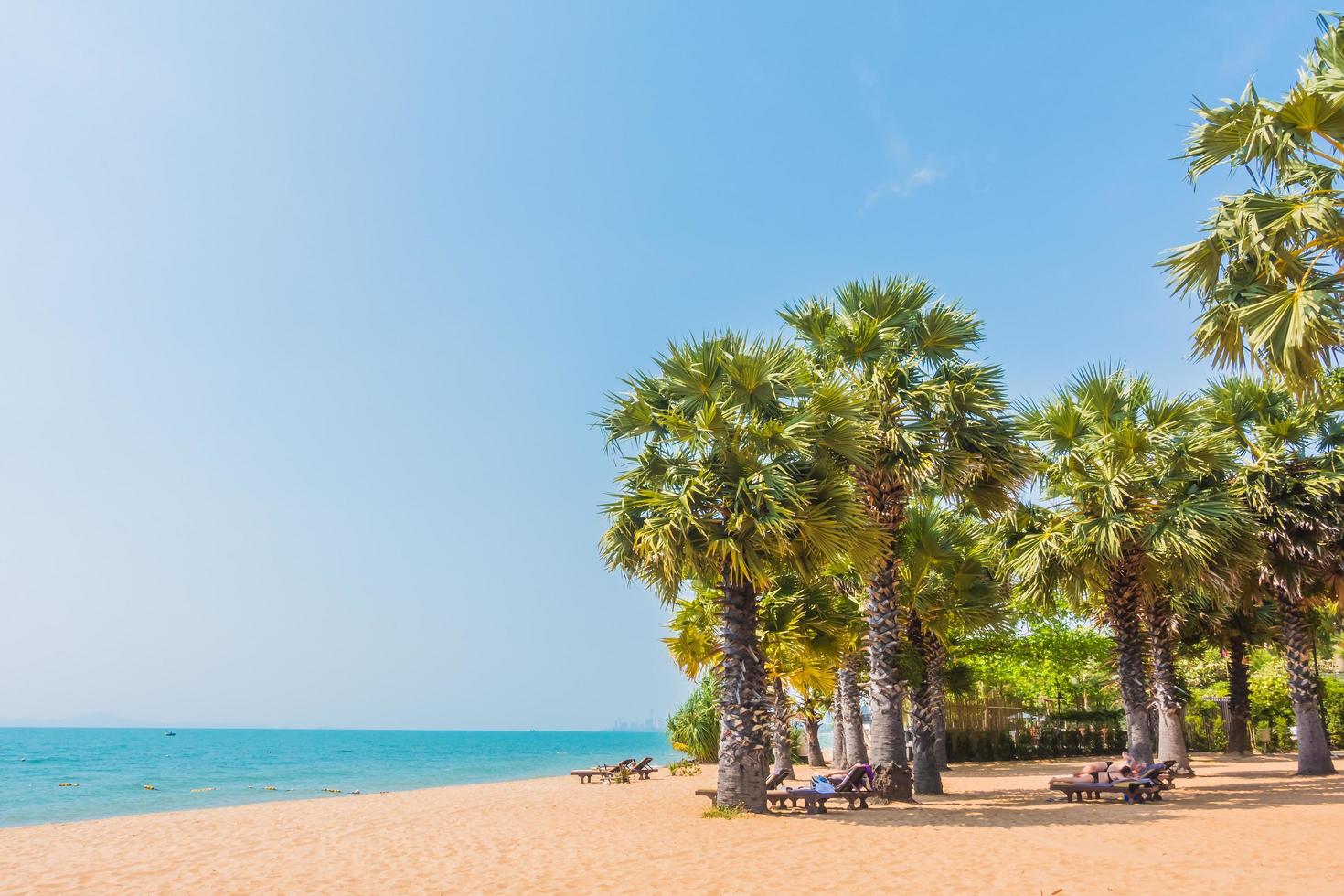 hermosa playa y mar con palmeras foto