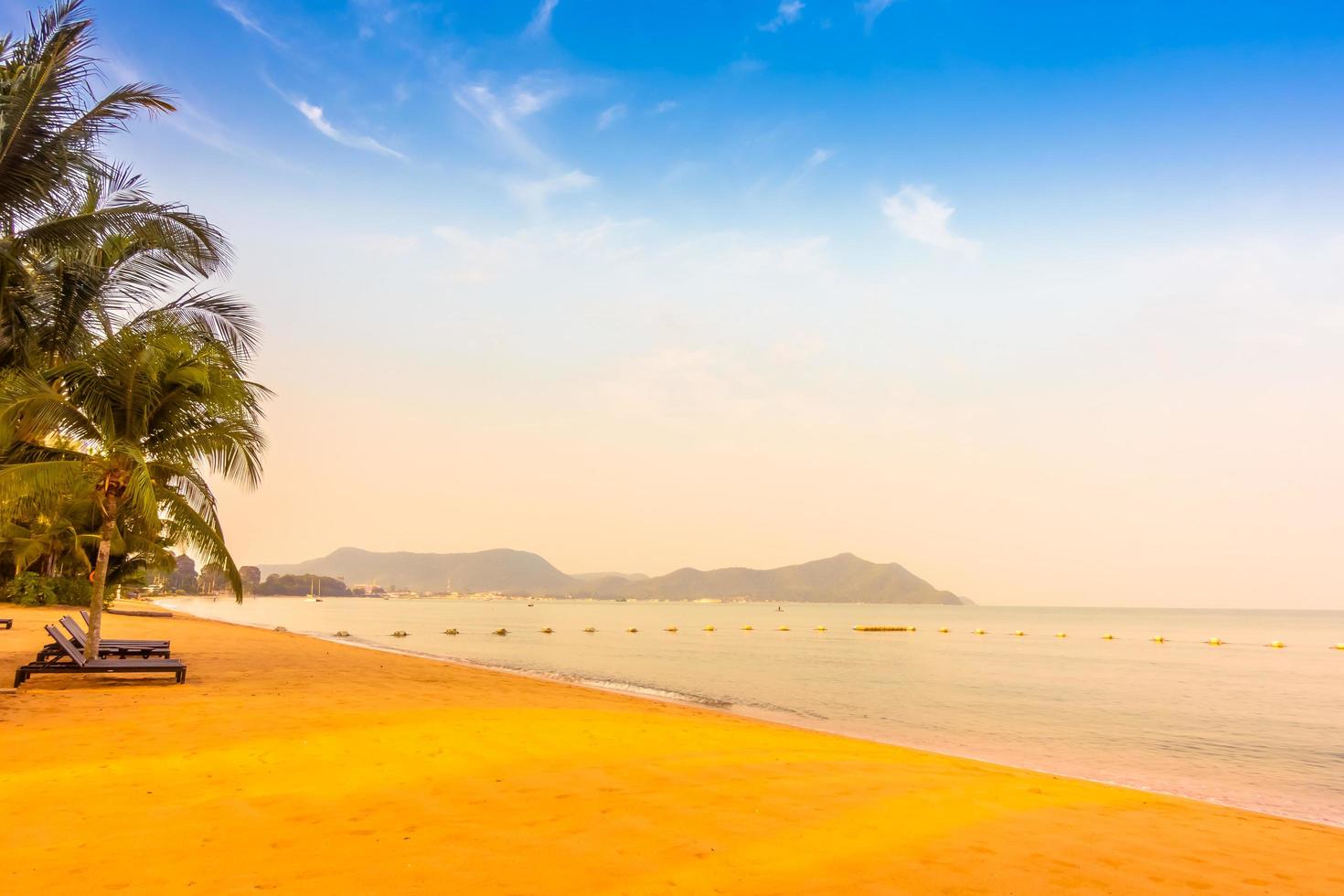 Beautiful beach and sea with palm trees photo