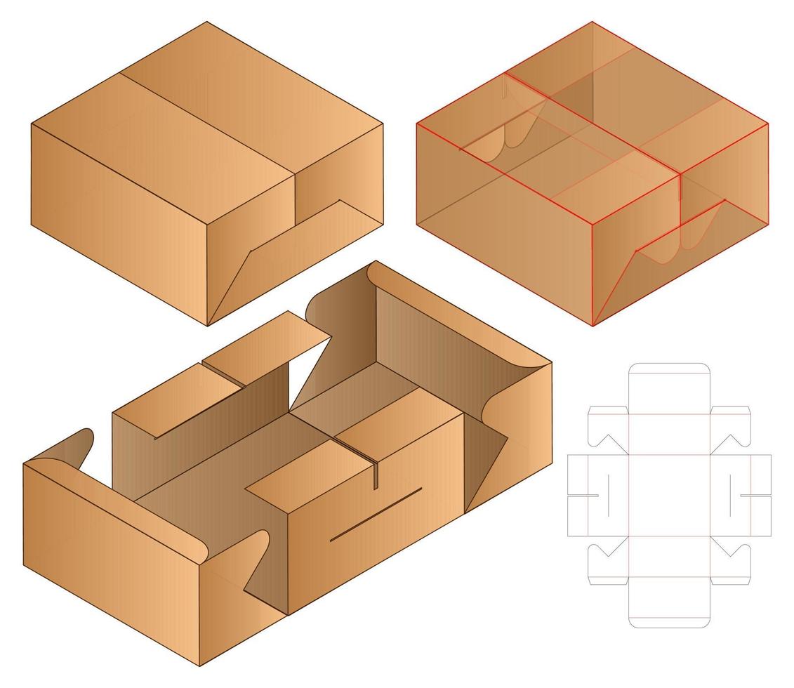 diseño de plantilla troquelada de embalaje de caja. Maqueta 3d vector