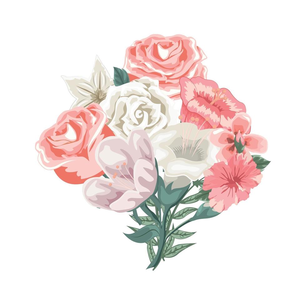 Beautiful bouquet of flowers, roses and tulips vector