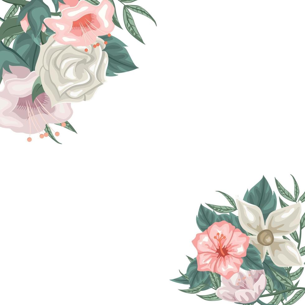 marco de hibisco, jazmín y tulipanes y rosas vector