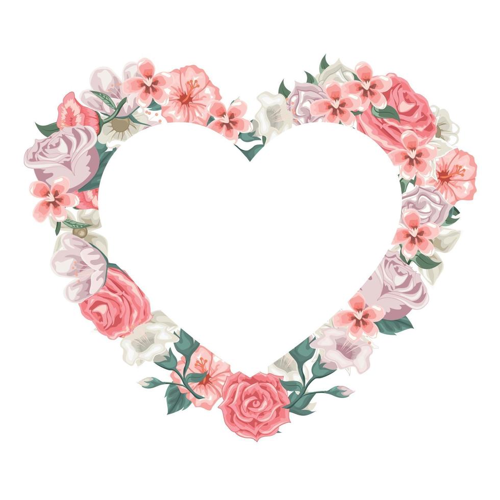 Roses and flowers forming a heart vector
