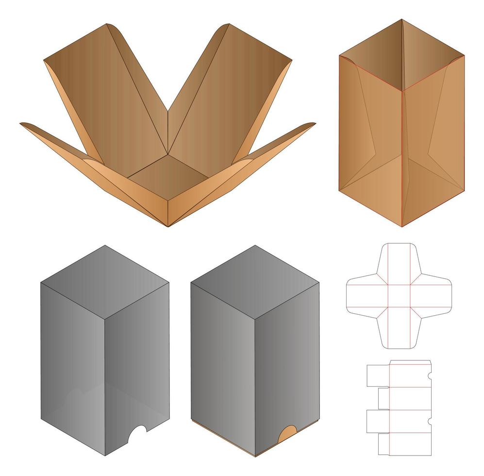 diseño de plantilla troquelada de embalaje de caja. Maqueta 3d vector