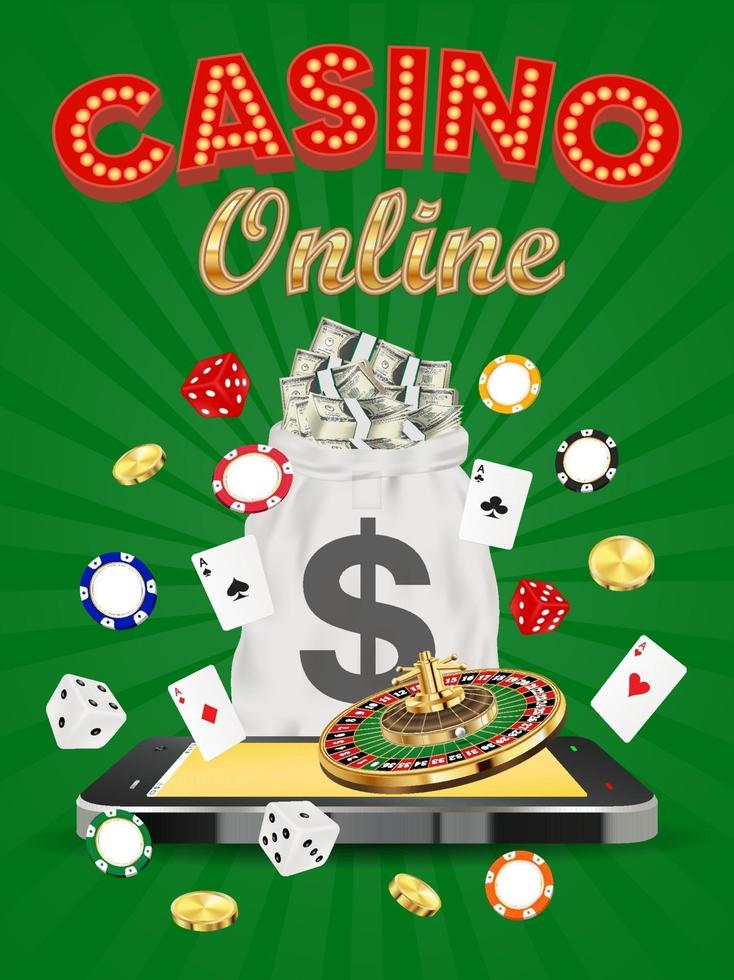 Casino smartphone en línea con ruleta de cartas de dados vector