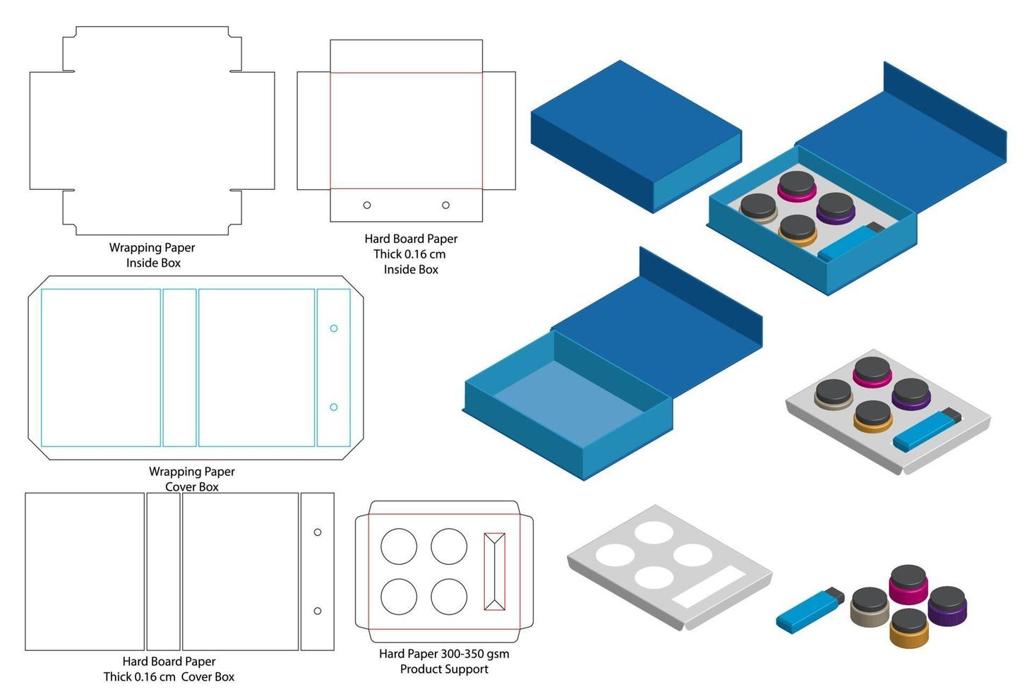 diseño de plantilla troquelada de embalaje de caja. Maqueta 3d vector